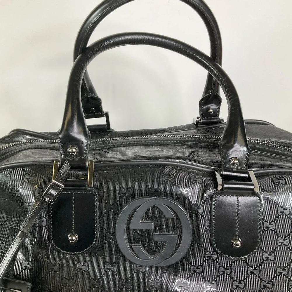Gucci Imprime GG Logo Black Coated Canvas Large Duffle Bag